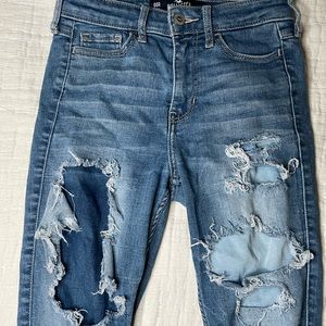 High rise super skinny dark blue Hollister jeans.